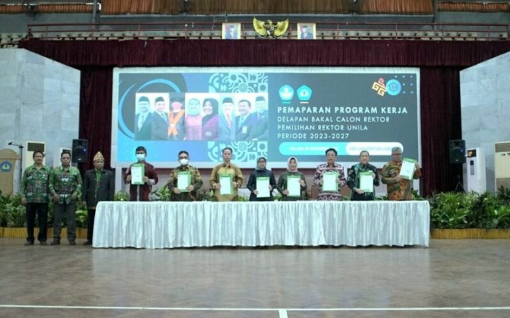 Delapan bakal calon Rektor Universitas Lampung (Unila) memaparkan visi, misi, dan program kerja dalam penyaringan calon rektor masa bakti 2023-2027. Bandarlampung, Selasa (20/12/2022). (ant)