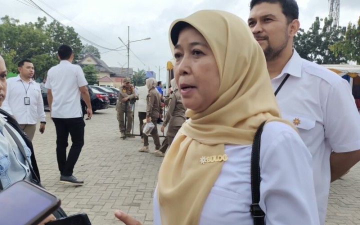 Kepala Perum Bulog Divisi Regional Lampung Etik Yulianti saat memberi keterangan. (ant)