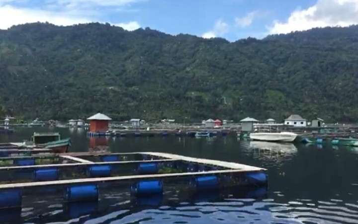 Suasana keramba jaring apung di Danau Ranau Kecamatan Lumbok Seminung, Kabupaten Lampung Barat, Provinsi Lampung, Rabu (18/1/2023. (ant)