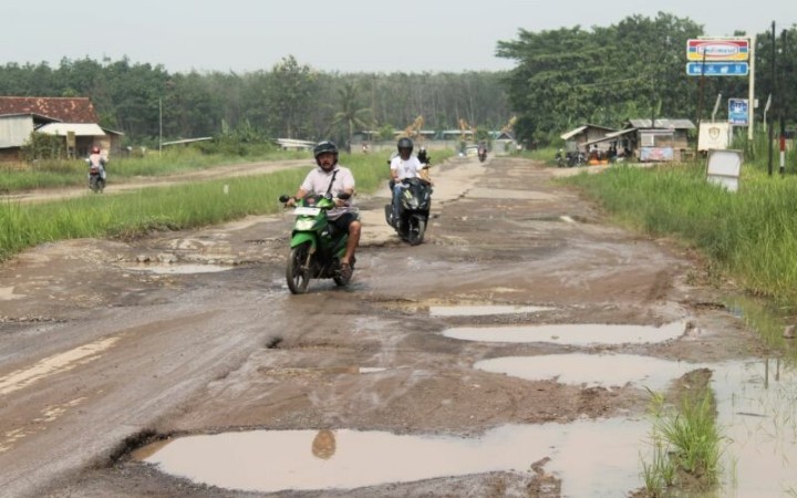 Jalan rusak menuju Kota Baru, Jati Agung, Lampung Selatan. Lampung, Kamis, (4/5/2023). (ant)