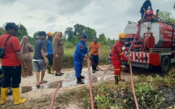 Petugas dan relawan bahu membahu memadamkan api di lahan semak dan hutan di Balikpapan. (foto:gemapos/ant/BPBD Bpn)