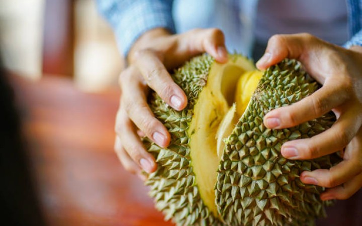 Ilustrasi- Seseorang yang Sedang Membelah durian (foto: gemapos/istock)
