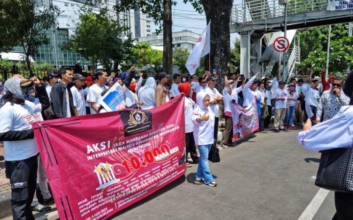 Aksi di kawasan Patung Kuda, Jakarta Pusat pada Senin (6/11/2023). 9foto: gemapos/ antara)