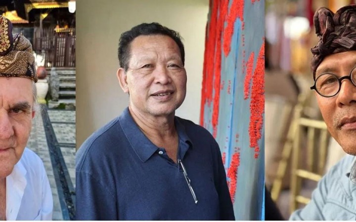 Ketiga seniman Jango Pramartha, Made Wianta dan Paul Trinidad yang akan menampilkan karya dalam proyek seni bertajuk Drawing Cosmic Mantra (foto: gemapos/ antara)