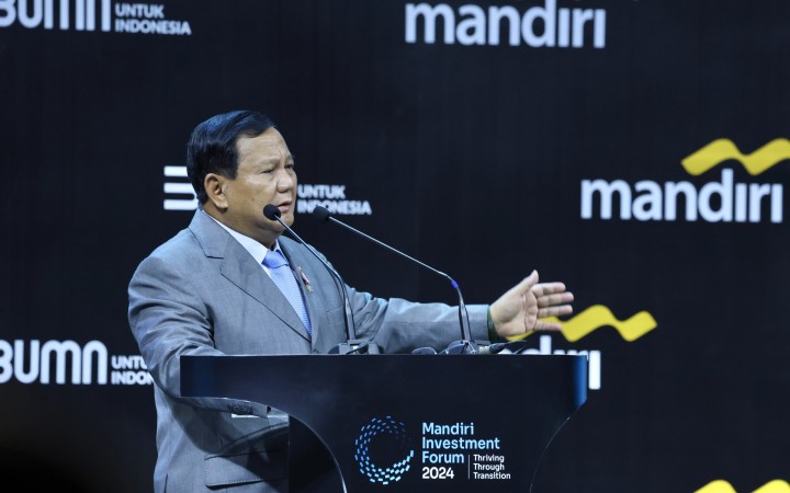 Prabowo di acara Mandiri Investment, Jakarta, Selasa (5/3/2024). (gemapos)