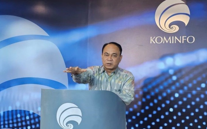 Menteri Komunikasi dan Informatika Budi Arie Setiadi dalam acara konferensi pers di Kementerian Kominfo, Jakarta Pusat, Jumat (20/10/2023). (foto: gemapos/antara)