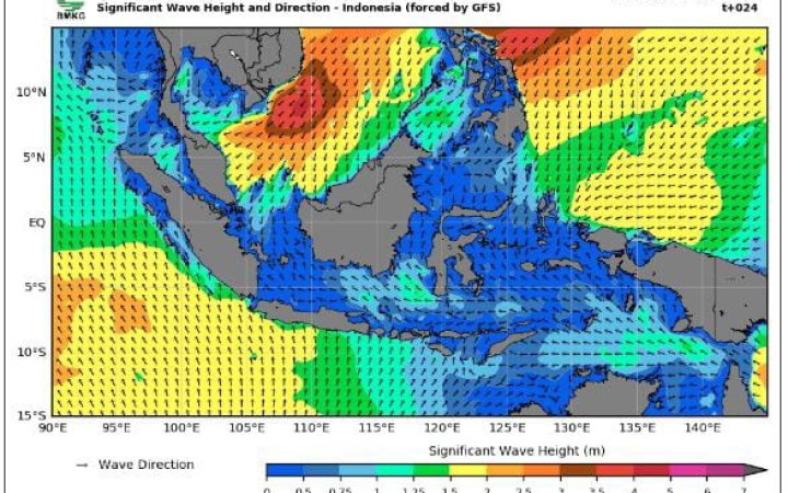 Peta Potensi Gelombang Tinggi pada 21-22 November 2023 di beberapa wilayah perairan di Indonesia. (foto: gemapos/BMKG)