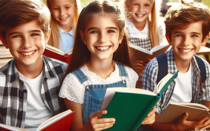 Anak-anak membaca buku dengan gembira. (ilustrasi)