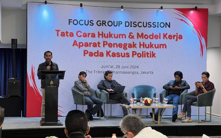 Saiful Huda saat Focus Group Discussion bertajuk ‘Tata Cara Hukum & Model Kerja Aparat Penegak Hukum pada Kasus Politik’ di The Tribrata Darmawangsa, Kebayoran Baru, Jakarta Selatan, Jumat (28/6/2024). (Foto: Gemapos/Gesuri)