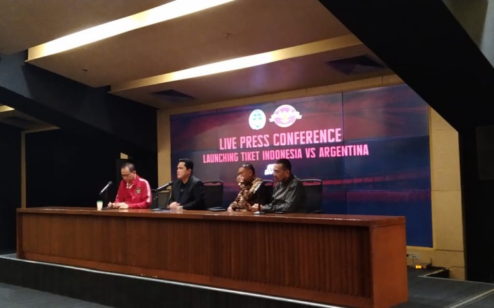 Ketua Umum PSSI Erick Thohir dalam Press Conference terkait Tiket FMD Indonesia Vs Argentina. (ist)