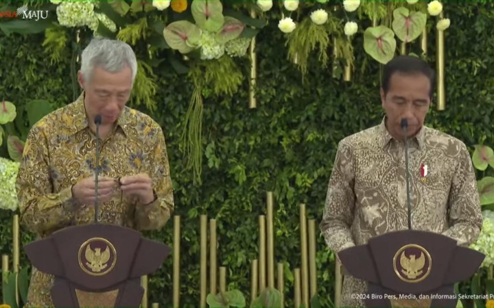 Tangkapan Layar - Presiden Joko Widdodo menerima kunjungan Perdana Menteri Singapura Lee Hsien Loong di Istana Kepresidenan, Bogor, Jawa Barat, Senin (29/4/2024). (gemapos/youtube Sekretariat Presiden)