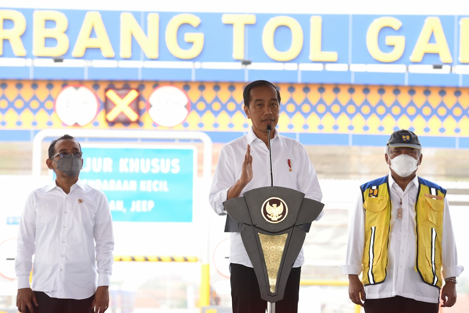 Saat Presiden Jokowi beri sambutan pada Peresmian Jalan Tol Cibitung–Cilincing dan Serpong–Balaraja Seksi 1