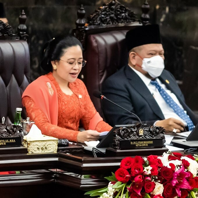 Ketua DPR RI Puan Maharani dalam Sidang Tahunan MPR dan Sidang Bersama DPR RI dan DPD RI, 16 Agustus 2022 . (twitter: @puanmaharani_ri)
